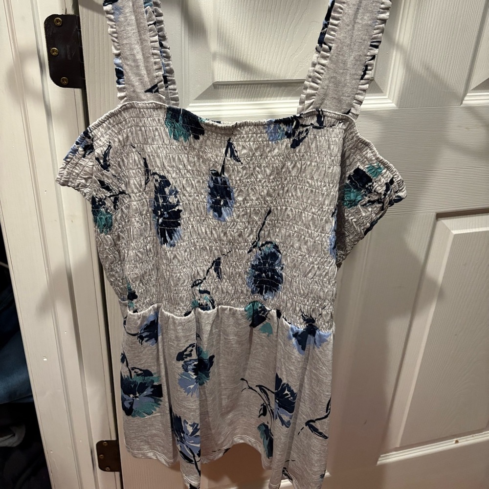 Maurices Gray and Blue Floral Smocked Tank Top